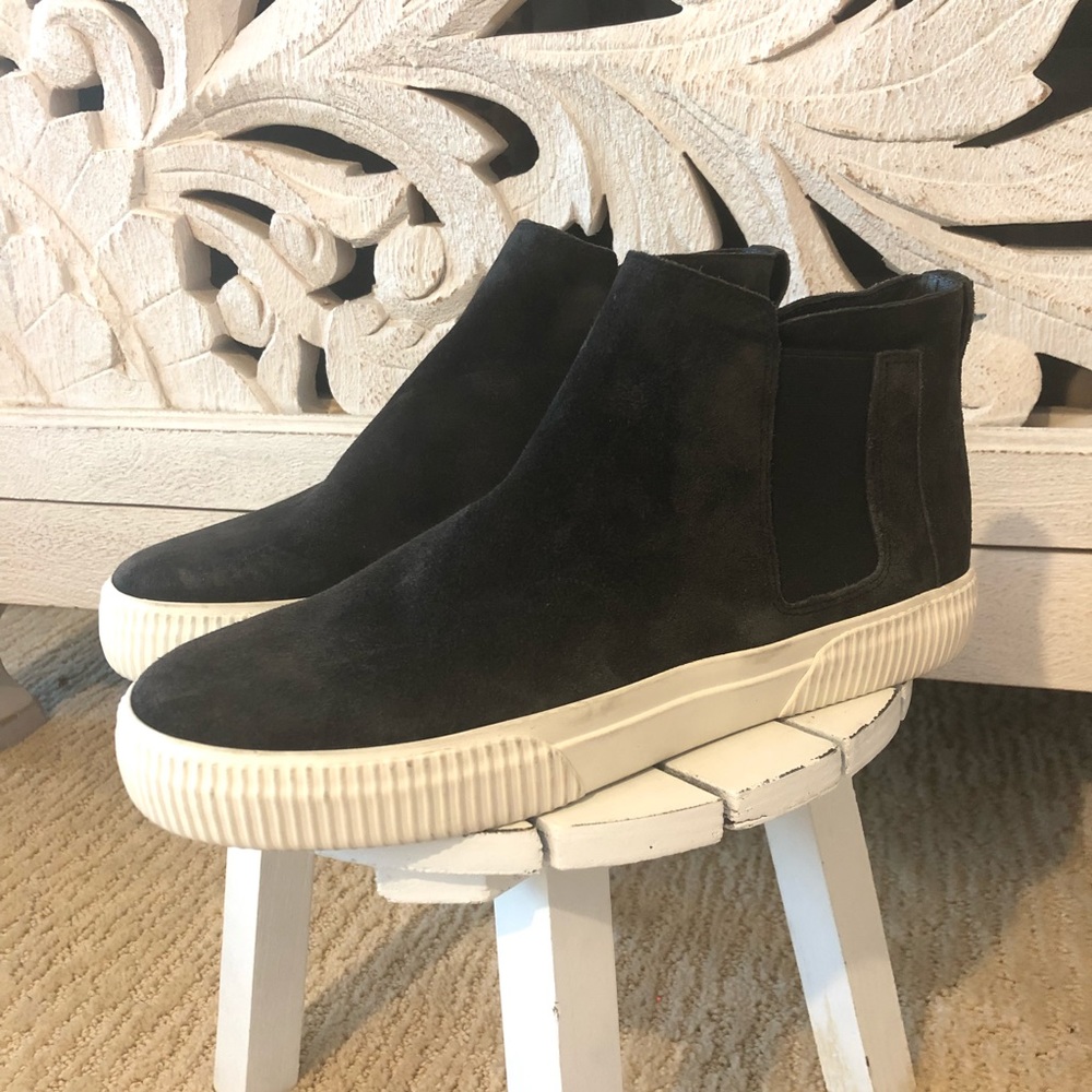 Vince Black Suede High-Top Slip-On Sneakers with Cream Sole